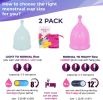 Silicone Menstrual Cup S/L, Pack of 2 Period Cups for Women Heavy Flow, Normal Flow, Pink and Transparent Period Cup Reusable + Storage Bag and Brush