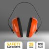 25 Pack Safety Orange Black Ear Muffs. Adjustable Headband Earmuffs. Comfortable Ear Cups. Premium Quality Hearing Protection. Best Ear Defenders for